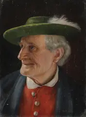 Franz Xavier Wolfe, Portrait of a Man With Hat, Oil on wood panel