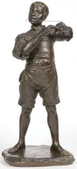 Boy Playing String by Ilya Ginzburg, Bronze with dark brown patina, sold Jul 2022