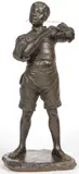 Ilya Ginzburg, Boy Playing String, Bronze with dark brown patina