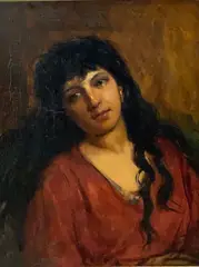 Felix Moscheles, Beauty in a Red Dress, Oil on canvas