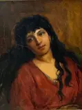 Felix Moscheles, Beauty in a Red Dress, Oil on canvas