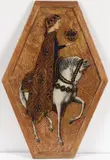 Woman on Horse Holding a Signet Symbol by Italian School, Oil on incised gilt shaped board, sold Apr 2022