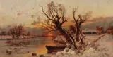Julius Sergius von Klever, Winter Dusk Scene with Boat, Oil on canvas