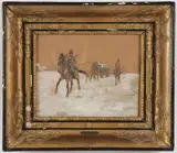 Józef Chełmoński, Riders in a Winter Landscape, Watercolor and gouache on paper