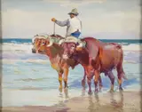Mathias Alten, Oxen and Handler on the Beach, Cabañal -