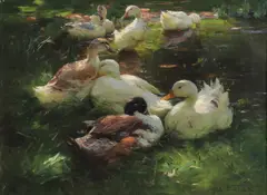 Alexander Koester, Ducks at the Pond, Oil on canvas