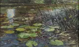 Alexander Koester, Lily Pads and Reeds, Oil on canvas