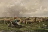 Louise J. Guyot, A Shepherdess and Flock of Sheep -, Oil on canvas