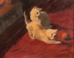 Arthur Heyer, Playful Kittens, Oil on canvas