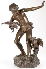 Paul Romain Chevre, Combat de Coqs (The Cockfight) -, Bronze with brown patina