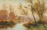 Albert Rigolot, Spring Landscape Near Stream, Oil on canvas