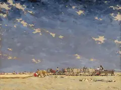 Jozsef (Yozsef) Csillag, Expansive Harvest Scene with Figures and Oxen, Oil on canvas