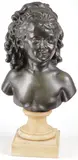 Jean-Antoine Houdon, Bust of Sabine, Bronze with dark patina on white marble socle base