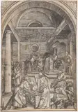 Christ Among the Doctors by Albrecht Durer, Woodcut on laid paper, lined and with scattered minor repairs, sold Dec 2021
