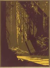 Franz Geritz, Sunrays in the Redwoods -, Color woodblock print