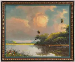 Marsh Landscape Near Sunset - by Samuel Newton, Oil on canvas, sold Dec 2021