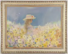 Igor Pantuhoff, A Young Beauty in Field of Flowers, Oil on canvas