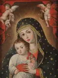 Spanish Colonial School, Madonna and Child, Oil on canvas