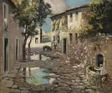 Roman Larrosa Claramunt, Courtyard Well-, Oil on canvas mounted on board