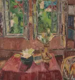 Mandia Ullea, Interior with Still Life, Oil on board