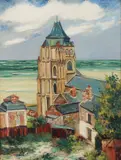 Élisée Maclet, A Church in Northern France, Oil on board