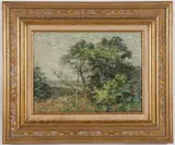 Childe Hassam, Impressionist Landscape with Figures -, Oil on board