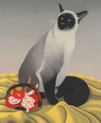 Foussa Itaya, Portrait of a Siamese Cat, Oil on canvas