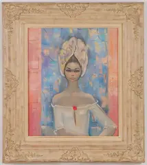 Portrait of a Beautiful Woman with Headdress by Igor Pantuhoff, Oil on canvas, sold Dec 2021
