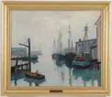 Anthony Thieme, Foggy Morning Harbor (Palm Beach), Oil on canvas