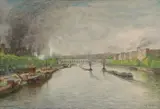 Jean Lefort, View of the Seine in Auteuil, Paris, France, Oil on canvas