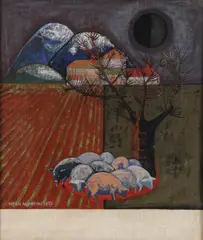 Sergio Agostini, Landscape with Pigs -, Oil on canvas