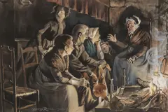 George Roux, Interior Scene with Storyteller -, Watercolor on paper