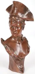 A Young Beauty with Tricorne Hat - by Georges Van der Straeten, Bronze with reddish brown patina, sold Dec 2021