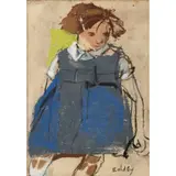Joan Eardley, THE BLUE PINAFORE, pastel