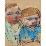 Joan Eardley, TWO CHILDREN, Pastel on brown paper