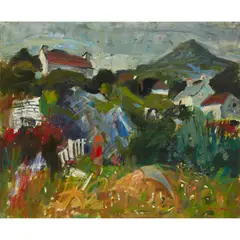 John Cunningham, THE WHITE PICKET FENCE, oil on canvas