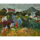 John Cunningham, THE WHITE PICKET FENCE, oil on canvas