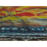 John Houston, SUNSET BASS ROCK, watercolour