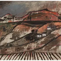 David M. Martin, LANDSCAPE REDS, watercolour on textured paper