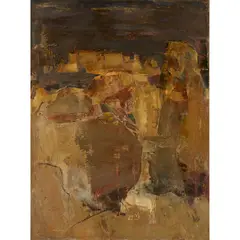 Mardi Barrie, TOWN BEYOND THE ROCKS -1965, oil on canvas
