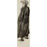 John Byrne, FIGURE IN A LONG BLACK COAT, ink on scraper board