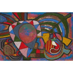 Jimoh Buraimoh, SUPERSTITION, coloured beads and oil on board