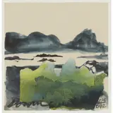Kate Downie, ACROSS THE WATER, 2012, watercolour and collage on buff paper