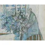John Byrne, SELF PORTRAIT WITH FLOWERS, mixed media on paper