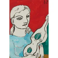 Adrian Wiszniewski, MUSIC MAKER, mixed media on board