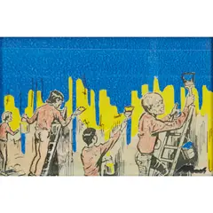 David Mach, ON THE WALL (SLAVA UKRAINI)- 2022, collage and pen on board