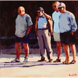 Tom Watt, AWAITING THE FIRST THROW, oil on board