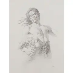 Paul Reid, A STUDY OF A MAN HOLDING A CORNUCOPIA, pencil