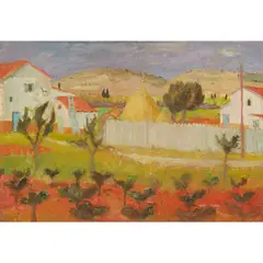 LANDSCAPE, SPAIN by David McClure, 1952, oil on board, sold Apr 2023