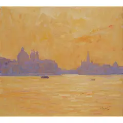 YELLOW SUNRISE, VENICE by George Devlin, oil on canvas, sold Apr 2023